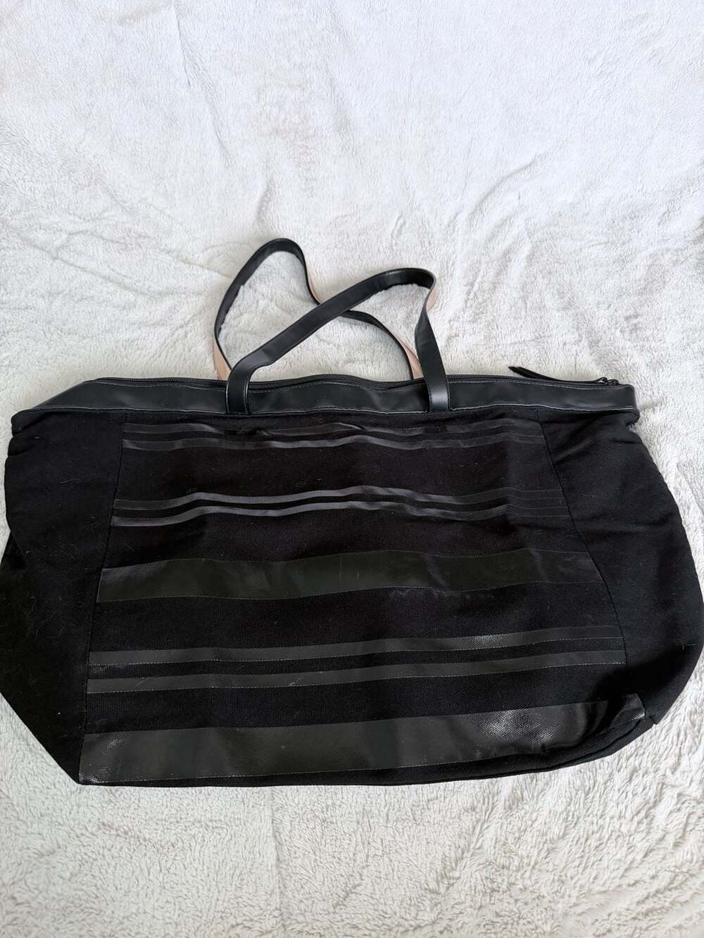 Victoria's Secret Black Canvas & Faux Leather Corset Lace-Up Large Weekender Tot